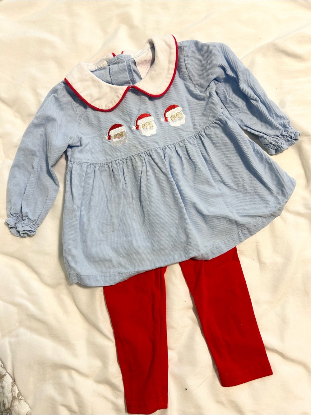 Blue Corduroy Santa Leggings Set